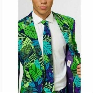 Opposuit Men's 36 Green Juicy Jungle 3 Piece Palm Leaf Suit